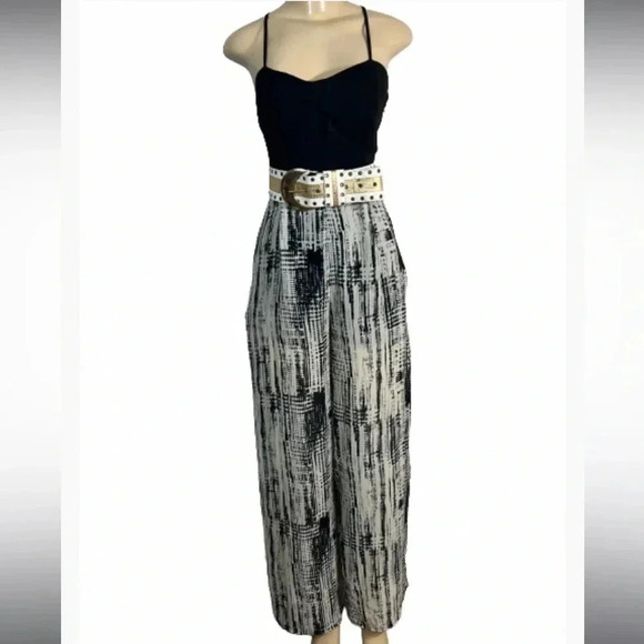 Pinky Jumpsuit black&cream print spaghetti strap sleeveless polyester size small - Picture 5 of 12